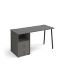 Dams Sparta straight desk with A-frame legs and a support pedestal featuring drawers, shown in a modern office setting.
