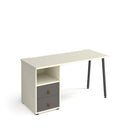 Dams Sparta straight desk with A-frame legs, support pedestal, and drawers, modern office furniture in white finish