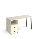 Dams Sparta straight desk with A-frame legs and support pedestal with drawers in white finish, showing clean modern office design.