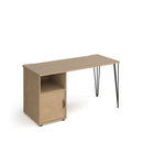 Dams Tikal straight desk with hairpin legs and support pedestal featuring a cupboard door, modern office furniture design