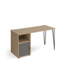 Dams Tikal straight desk with hairpin legs and support pedestal featuring a cupboard door, modern office furniture design