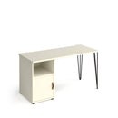 Dams Tikal straight desk with hairpin legs and support pedestal featuring a cupboard door, modern office workspace furniture.