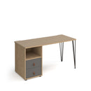 Dams Tikal straight desk with hairpin legs, support pedestal, and drawers, shown in a modern office setting.