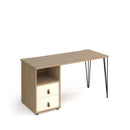 Dams Tikal straight desk with hairpin legs and support pedestal with drawers, featuring a sleek wooden surface and modern design.