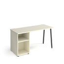 Dams Sparta straight desk with A-frame legs and support pedestal, featuring a wood finish surface and metal frame.