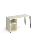 Dams Tikal straight desk with hairpin legs and support pedestal, wooden tabletop with metal frame, modern office furniture.