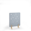 Moon acoustic floor standing screen with wooden legs by Dams, showing a stylish, modern room divider in natural wood finish.