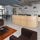 Dams Denver Reception Straight Base Unit featuring a sleek wooden finish and modern design for office reception areas.