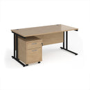 Dams Maestro 25 straight desk with a black finish and a matching two-drawer under-desk pedestal, shown from a side angle.