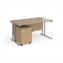 Dams Maestro 25 straight desk with matching 2-drawer under desk pedestal in a sleek office setup.