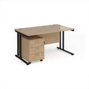 Dams Maestro 25 straight desk with matching 3-drawer under-desk pedestal in black finish, showing clean workspace setup.