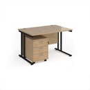 Dams Maestro 25 straight desk with matching 3-drawer under desk pedestal, featuring a sleek black finish and modern office design