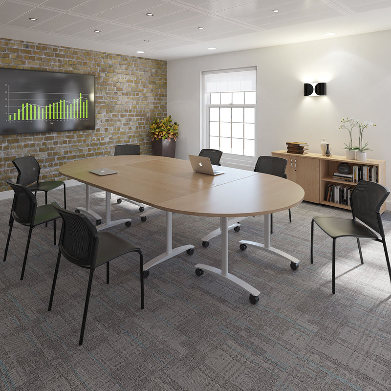 Semi Circular Deluxe Fliptop Meeting Table - Grey Oak - NWOF