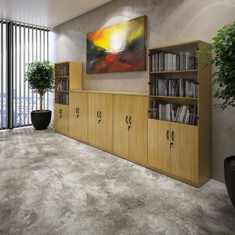 Deluxe Combination Unit With Glass Upper Doors - Grey Oak