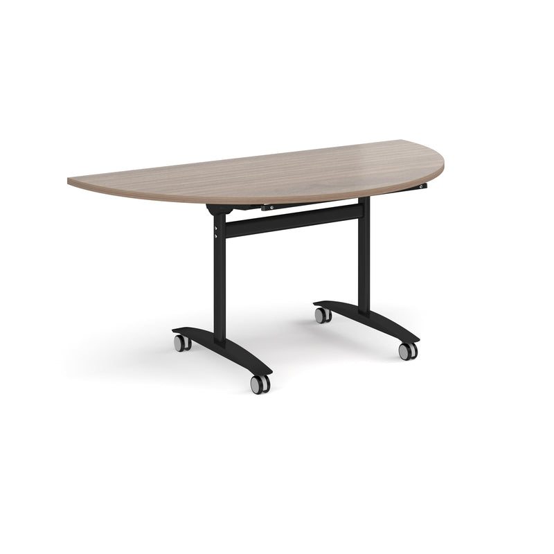 Semi Circular Deluxe Fliptop Meeting Table - Barcelona Walnut - NWOF