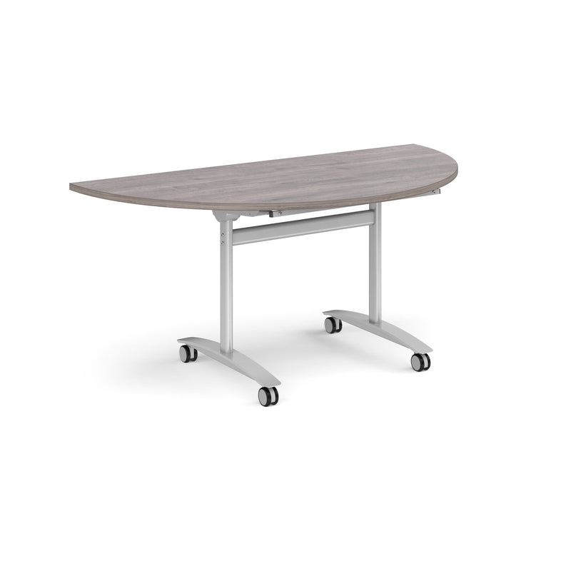 Semi Circular Deluxe Fliptop Meeting Table - Grey Oak - NWOF