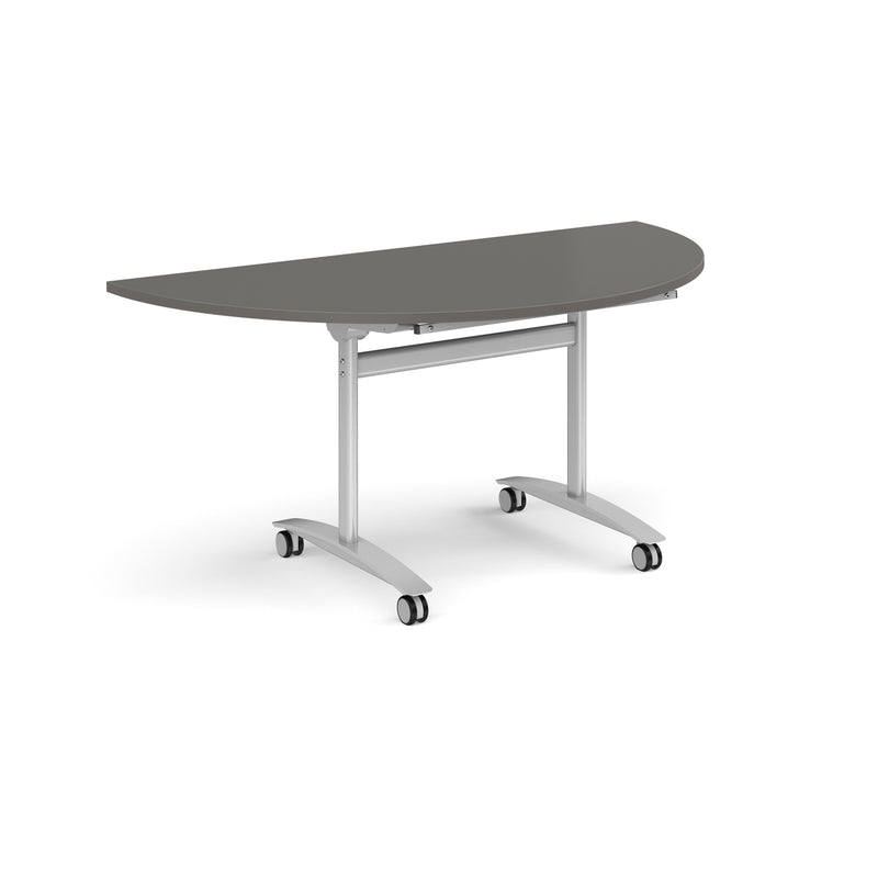 Semi Circular Deluxe Fliptop Meeting Table - Onyx Grey - NWOF