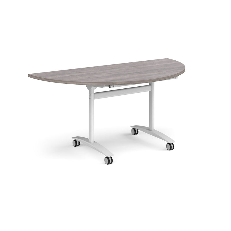 Semi Circular Deluxe Fliptop Meeting Table - Grey Oak - NWOF