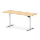 Dynamic Air Lite height adjustable slimline desk in maple with cable ports, featuring a modern design and sleek workspace.