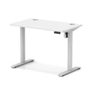 White Air Lite height adjustable slimline desk by Dynamic with cable ports and modern design.