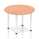 Beige beech round dining table with post legs by Dynamic, showcasing smooth wood surface and sturdy round base.