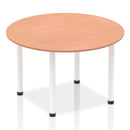 Round beech wood Impulse table with a post leg design by Dynamic, showing the smooth tabletop and sturdy central support.