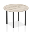 Gray oak Impulse round table with a post leg design by Dynamic, showcasing a modern and sturdy dining or workspace table.
