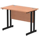 Impulse 600mm deep straight desk with cantilever legs in beech finish by Dynamic, showing the desk surface and leg structure.