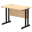 Impulse 600mm deep straight desk with cantilever legs in maple finish, designed by Dynamic, showing a sleek, modern office workspace.