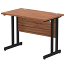 Dynamic Impulse 600mm deep straight desk with cantilever legs in walnut wood finish.