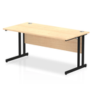 Dynamic Impulse 800mm deep straight desk with maple finish and cantilever legs, showcasing a sleek, modern office workspace.