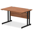 Impulse 800mm deep straight desk with cantilever legs in walnut finish by Dynamic, showing a modern office workspace with sturdy support.