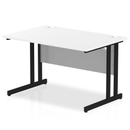 White Impulse 800mm deep straight desk with cantilever legs by Dynamic, showing clean tabletop and sturdy leg design.