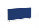 Blue Impulse Straight Desktop Screen by Dynamic, showcasing a sleek, curved office partition with a blue fabric finish.