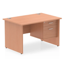 Impulse panel end straight desk with fixed beech pedestal by Dynamic, showing a modern office workspace with clean lines.