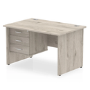 Grey oak Impulse panel end straight desk with fixed pedestal by Dynamic, showcasing the modern workspace desk with storage.