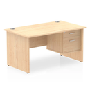 Dynamic Impulse Panel End Straight Desk with Fixed Pedestal in Maple wood finish, featuring a sleek work surface and sturdy design.