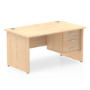 Impulse Panel End Straight Desk with Fixed Pedestal in Maple by Dynamic, showing the desk's clean design and wood finish.