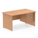Dynamic Impulse Panel End Straight Desk with Fixed Pedestal in oak finish, showing a modern office workspace setup.