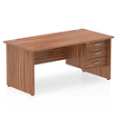 Dynamic Impulse Panel End Straight Desk with Fixed Pedestal in walnut wood finish, featuring a spacious work surface and modern design.