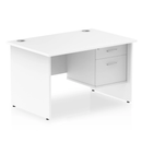 White Impulse Panel End Straight Desk by Dynamic with fixed pedestal, featuring clean lines and modern office design.
