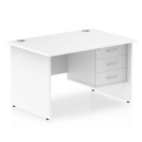 White Impulse Panel End Straight Desk by Dynamic with fixed pedestal, featuring a clean, modern office workspace design.