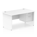 White Impulse Panel End Straight Desk with Fixed Pedestal by Dynamic, featuring a sleek modern design and sturdy construction.