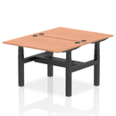 Dynamic Air 2 Person Back-to-Back Height Adjustable Beech Bench Desk showing the wooden beech finish and adjustable design.