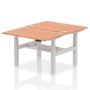 Dynamic Air 2-person back-to-back height adjustable bench desk with beech wood finish, ideal for office or workout spaces.