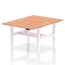 Dynamic Air 2 person back-to-back height adjustable desk bench in beech wood, showing its sturdy design and adjustable features.