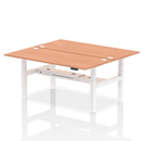 Dynamic Air 2-person back-to-back height adjustable bench desk in beech wood, suitable for office or home workspace.