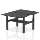 Black Dynamic Air 2-Person Back-to-Back Height Adjustable Bench Desk, showing the sturdy, sleek design with adjustable features.