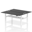 Black Dynamic Air 2-person back-to-back height adjustable bench desk showing adjustable seating and sturdy frame structure
