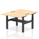Dynamic Air 2 Person Back-to-Back Height Adjustable Maple Bench Desk, showing the sturdy wooden surface and adjustable metal frame.